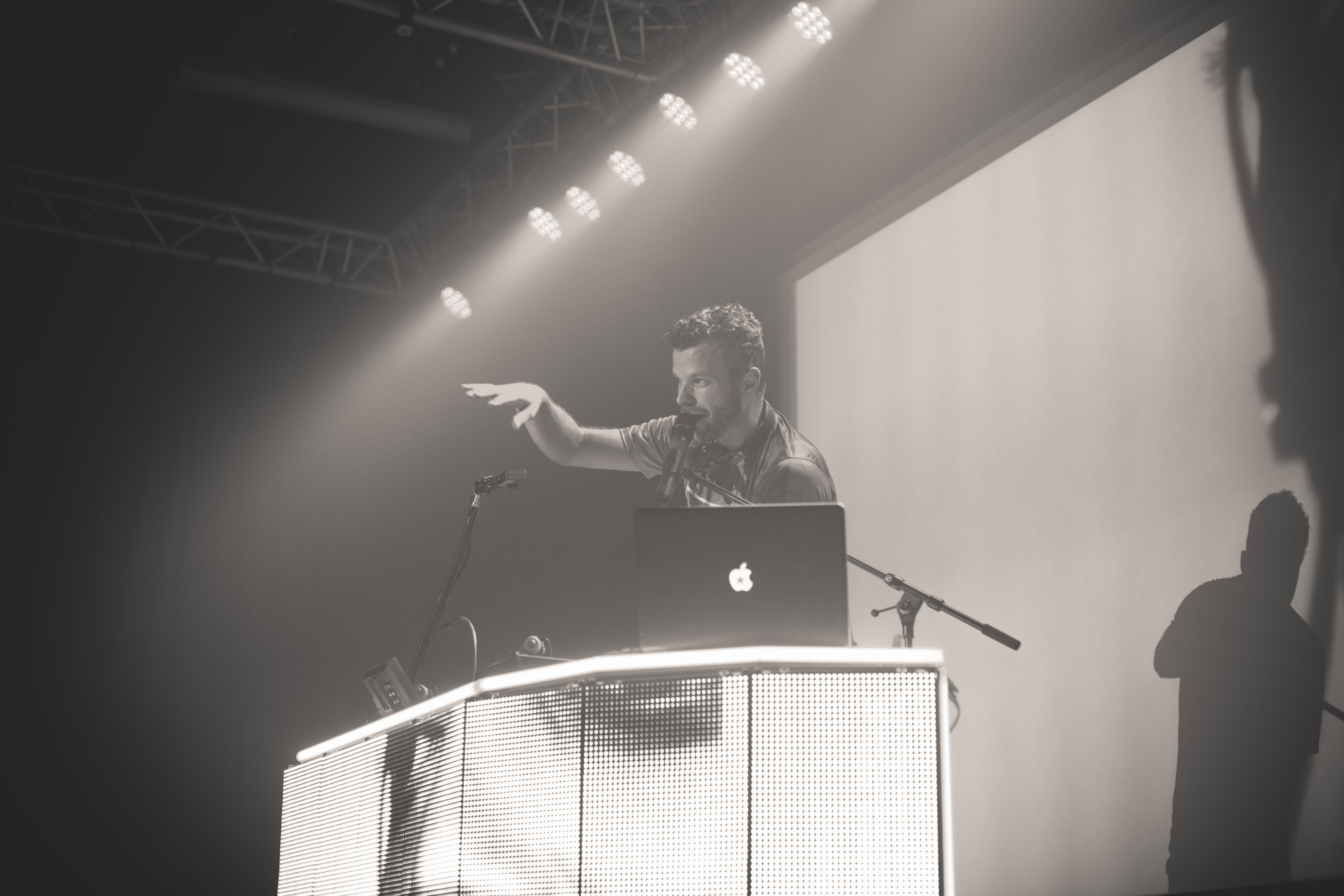 A DJ chats to the crowd.